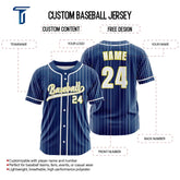 Custom Blue White Pinestripe Button Down Baseball Jersey